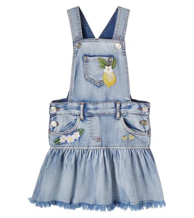 Monnalisa Kids' Embellished Embroidered Denim Overalls In Blue