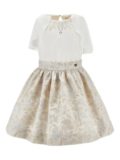 Monnalisa Kids' Embellished Layered Skirt Set In White