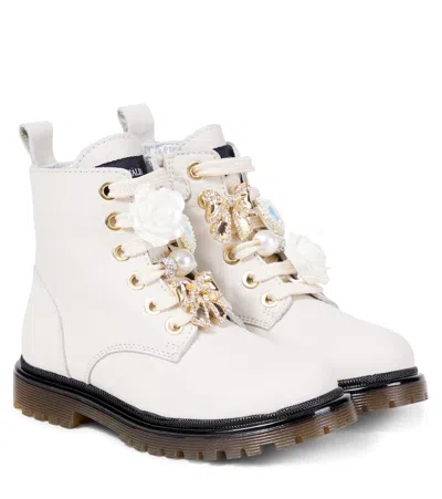 MONNALISA EMBELLISHED LEATHER COMBAT BOOTS