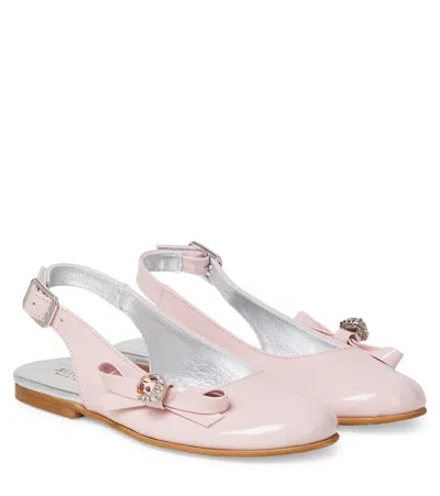 Monnalisa Kids' Embellished Leather Slingback Ballet Flats In Neutral