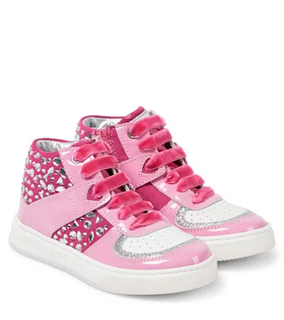 Monnalisa Kids' Embellished Leather Sneakers In Pink
