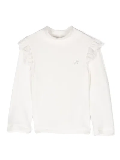 Monnalisa Babies' Embellished-logo Long-sleeve T-shirt In White
