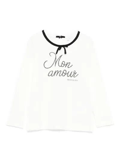 Monnalisa Kids' Embellished Long-sleeve Top In White