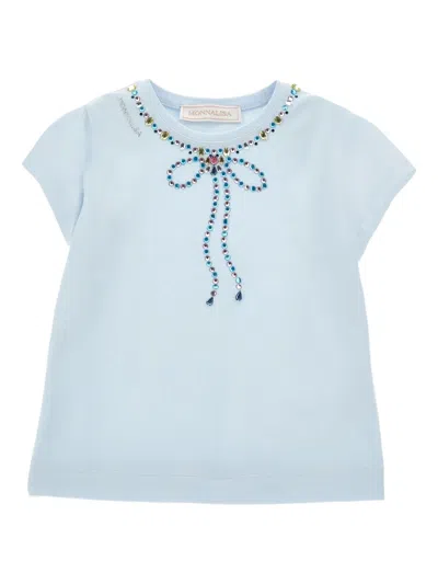Monnalisa Kids' Oberteil Mit Verziertem Ausschnitt In Blue