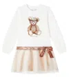 Monnalisa Embellished Printed Cotton-blend Tulle Dress In Neutral