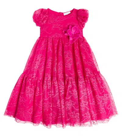 Monnalisa Kids' Embellished Puff-sleeve Dress In Pink