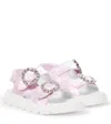 Monnalisa Embellished Satin Sandals In Pink