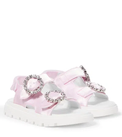 Monnalisa Kids' Embellished Satin Sandals In Pink