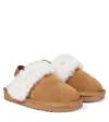 Monnalisa Slippers Aus Veloursleder Mit Faux Fur In Brown