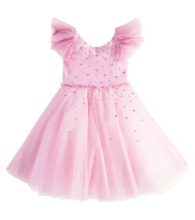 Monnalisa Kids' Embellished Tulle Dress In Pink