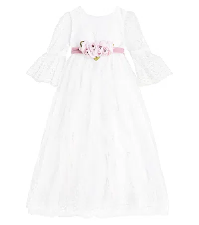 Monnalisa Kids' Embellished Tulle Dress In Weiss