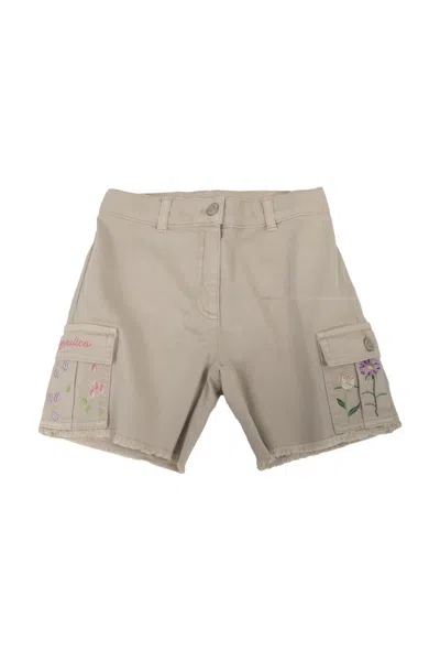 Monnalisa Embroidered Cargo-pocket Shorts In Nude