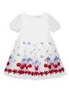Monnalisa Cherry-embroidery Tulle-overlay Dress In White