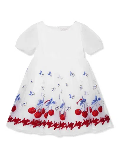 Monnalisa Kids' Cherry-embroidery Tulle-overlay Dress In White