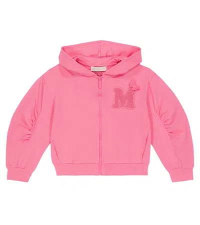 Monnalisa Kids' Embroidered Cotton-blend Hoodie In Rosa Peach
