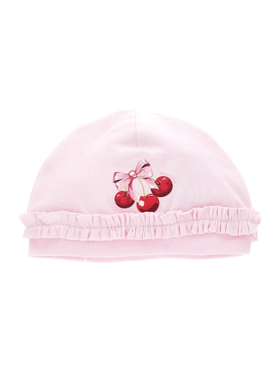 Monnalisa Embroidered Cotton Hat In Pink