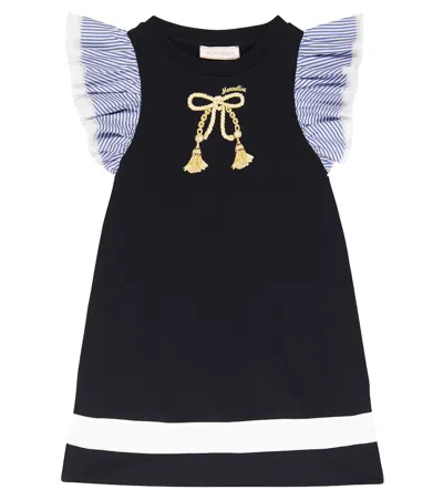 Monnalisa Kids' Ruffle-detail Cotton Dress In Blue