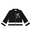 Monnalisa Embroidered Cotton Jersey Jacket In Blu+bianco