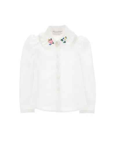 Monnalisa Kids'   Embroidered Cotton Shirt In White