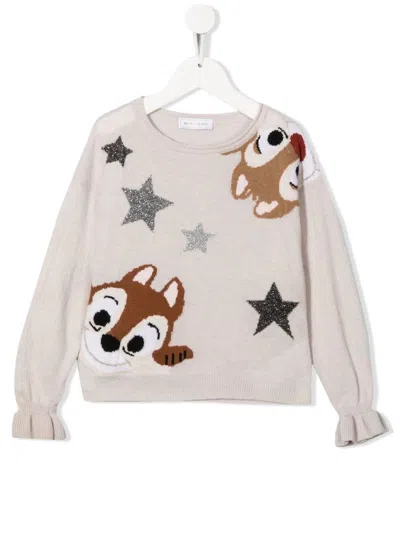Monnalisa Embroidered Crew Neck Jumper In Nude