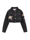 Monnalisa Cropped Floral Denim Jacket (4-16 Years) In Black