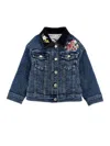 Monnalisa Embroidered Denim Jacket In Blu Stone Denim