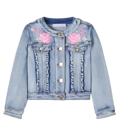 Monnalisa Kids' Embroidered Denim Jacket In Blue