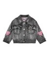 Monnalisa Embroidered Denim Jacket In Grey