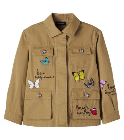 Monnalisa Kids' Embroidered Denim Jacket In Brown