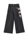 Monnalisa Embroidered Denim Trousers In Black