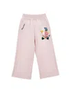 Monnalisa Embroidered Fleece Palazzo Trousers In Onion Couture
