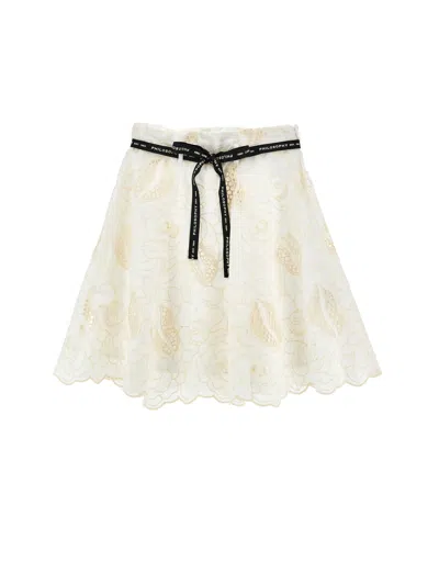 Monnalisa Kids'   Embroidered Floral Skirt In Neutral