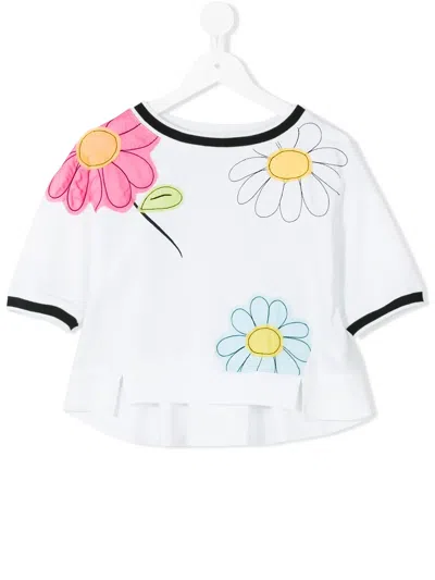 Monnalisa Kids' Embroidered Flower T-shirt In White