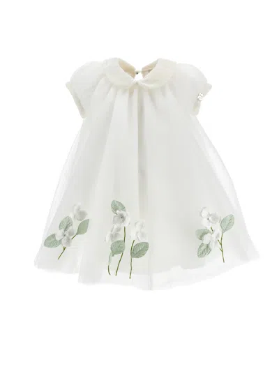 Monnalisa Babies'   Embroidered Flower Tulle Dress In White