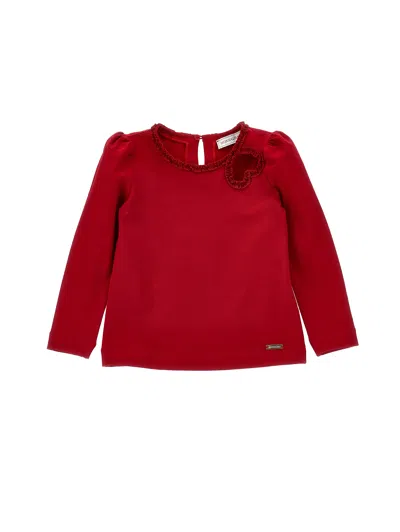 Monnalisa Kids'   Embroidered Heart Neck T-shirt In Red