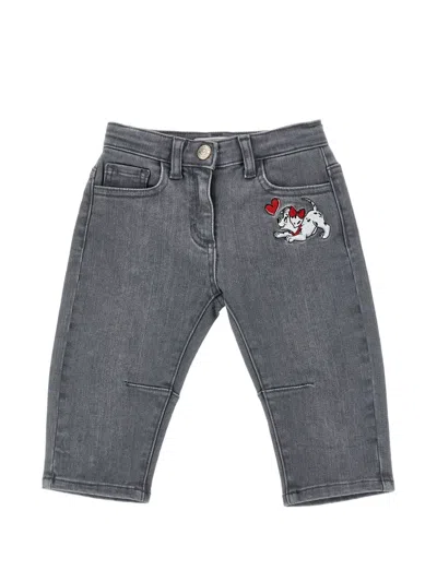 Monnalisa Babies' Embroidered Heart-patch Jeans In Gray