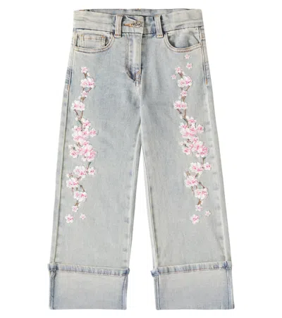 Monnalisa Kids' Embroidered Jeans In Grey