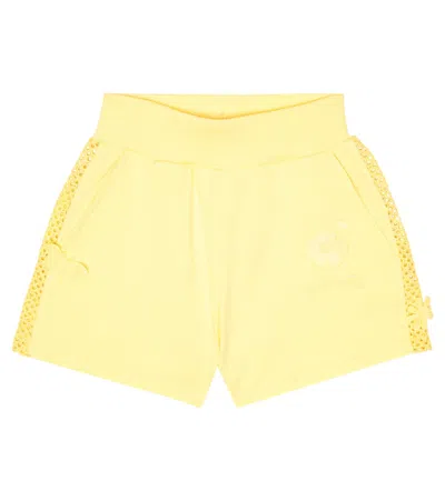 Monnalisa Kids' Embroidered Jersey Shorts In Ochre