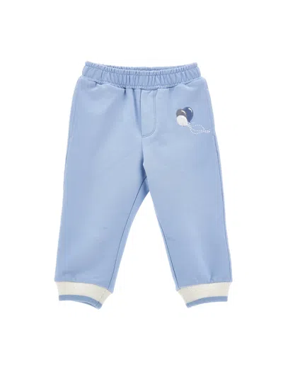 Monnalisa Kids'   Embroidered Joggers In Light Blue + Cream