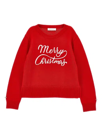 Monnalisa Red Sweater For Kids With Writing