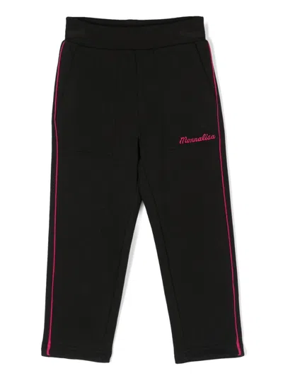 Monnalisa Kids' Embroidered-logo Cotton-blend Trousers In Black