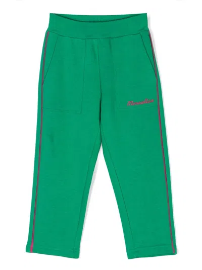 Monnalisa Kids' Embroidered-logo Cotton-blend Trousers In Green