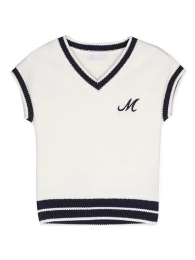 Monnalisa Kids' Embroidered-logo V-neck Vest In Weiss
