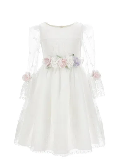 Monnalisa Kids'   Embroidered Lulu Dress In Cream