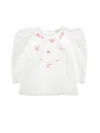 Monnalisa Embroidered Poplin Blouse In Cream + Sachet Pink