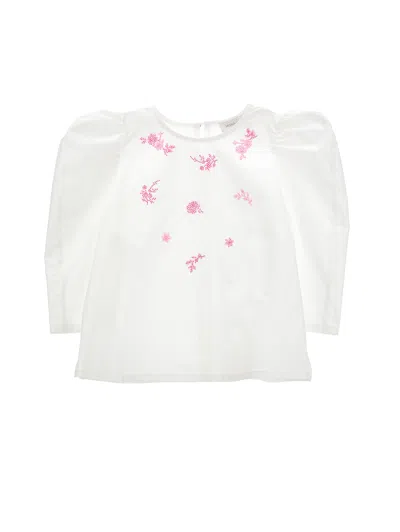 Monnalisa Kids'   Embroidered Poplin Blouse In Cream + Sachet Pink