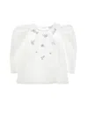 Monnalisa Crystal-embellished Cotton Blouse In Cream + Wisteria