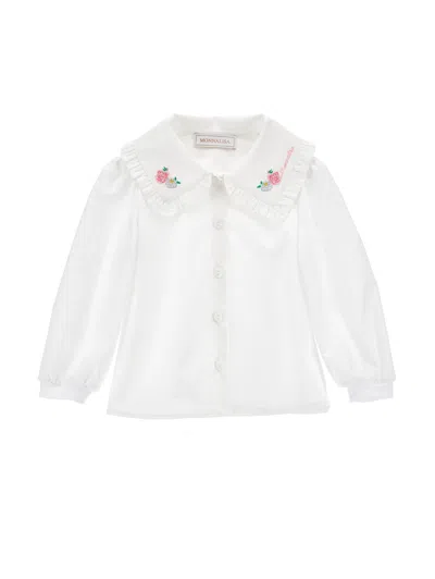 Monnalisa Embroidered Poplin Shirt In White