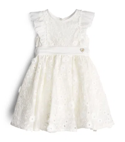 Monnalisa Kids'  Embroidered Ruffle-sleeve Dress In White