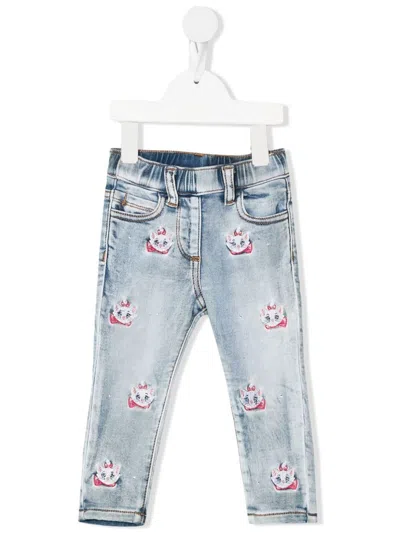 Monnalisa Babies' Embroidered Straight-leg Jeans In Blue